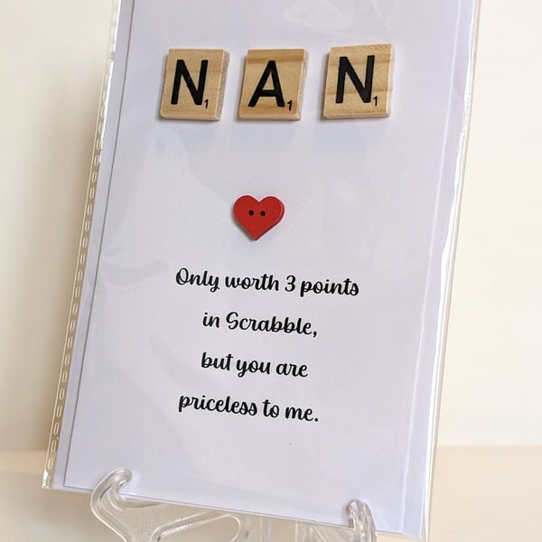 Nan only worth 3 points in Scrabble greetings card