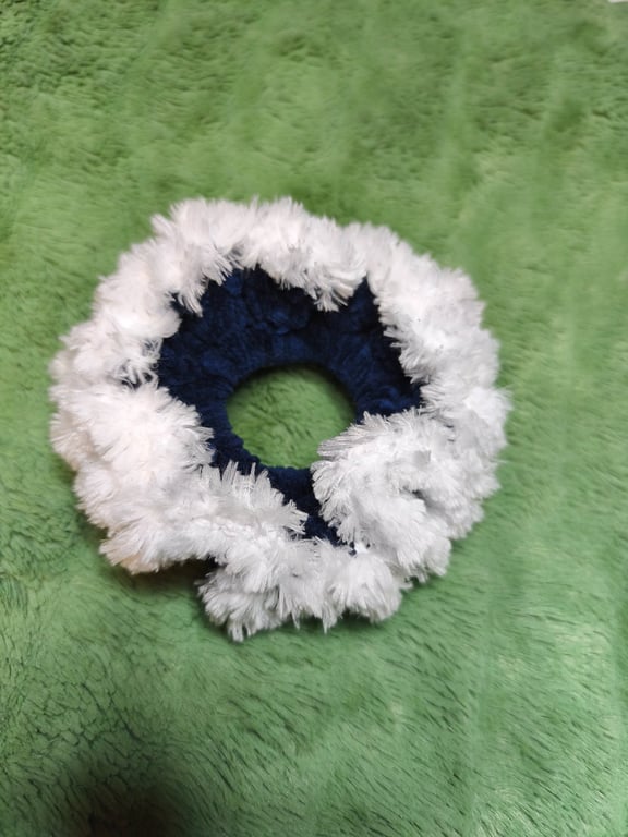 Navy with White Fur Trim Medium Scrunchies Hair Tie