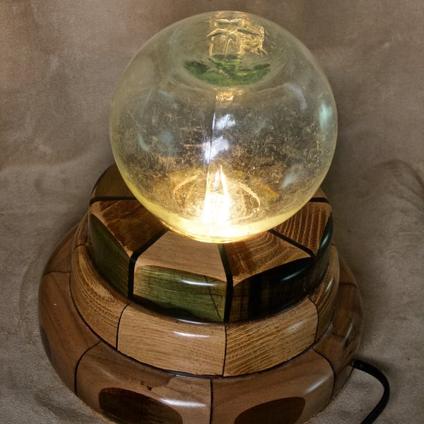 One of a kind hand crafted unique wood table lamp with victorian glass. PR487