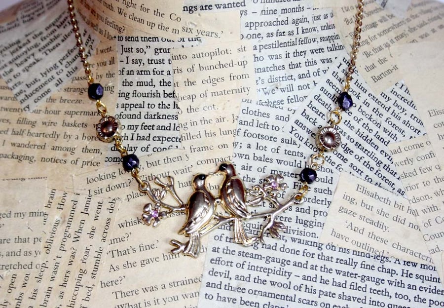 Gold Love Birds Flower Necklace