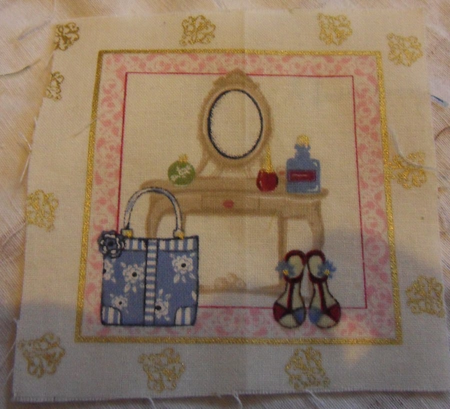 100% cotton fabric squares. Dressing table, shoes, bag (74)