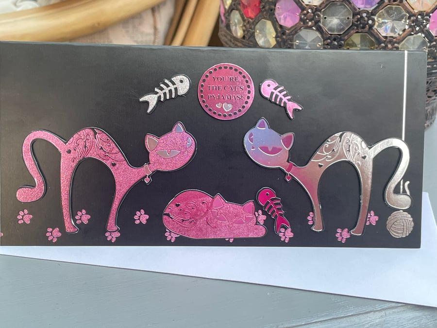 Stylish cute kitties You're the cats pyjamas birthday card