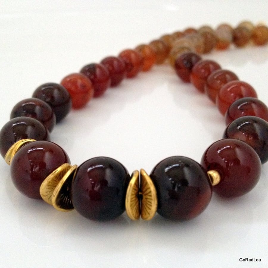 Autumn Hues Banded Agate Necklace and Earring Set