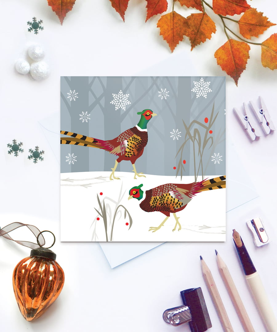 Winter Pheasants Christmas Card - sustainable, recyclable
