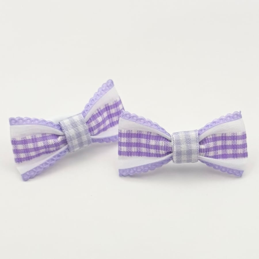 Lilac Gingham Bow Hair Bobbles 
