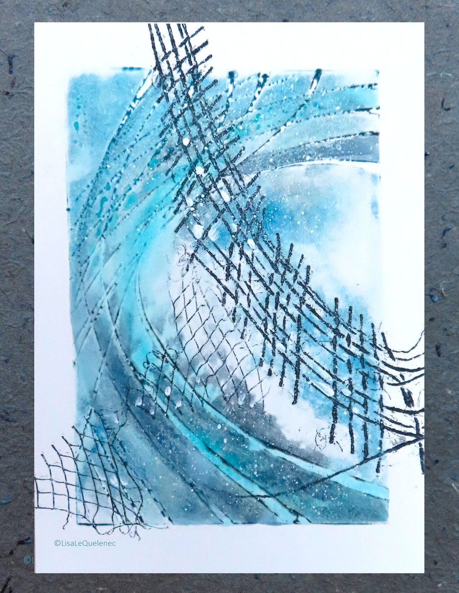 Ocean Norse mythology inspired mixed media wave surf original art