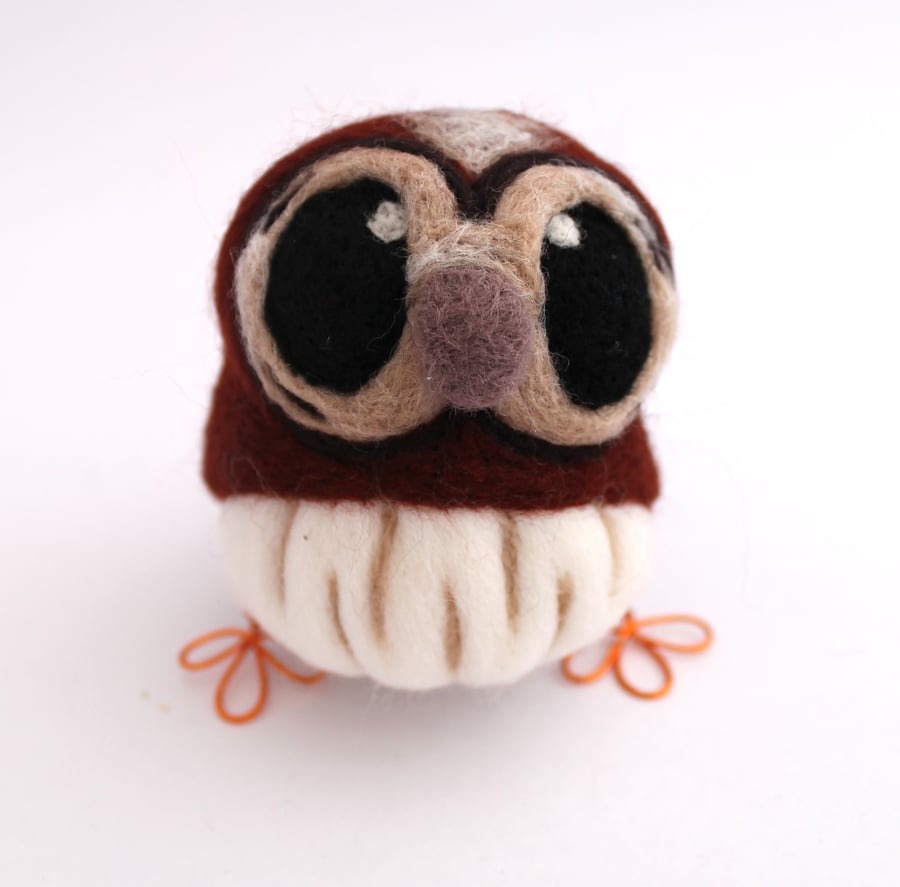 Needle Felted Tawny Owl in chestnut brown