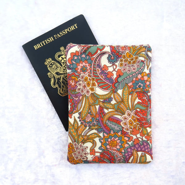 Passport Cover made from Liberty Tana Lawn, Pineapple Paisley design