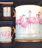 Pink Flamingos . Handpainted Bone Chis Large Loving Cup