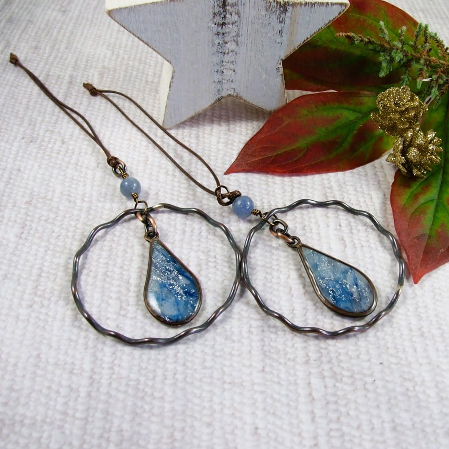 Hanging Decorations,  Copper and Blue Marbled Clay with Sodalite Gemstone