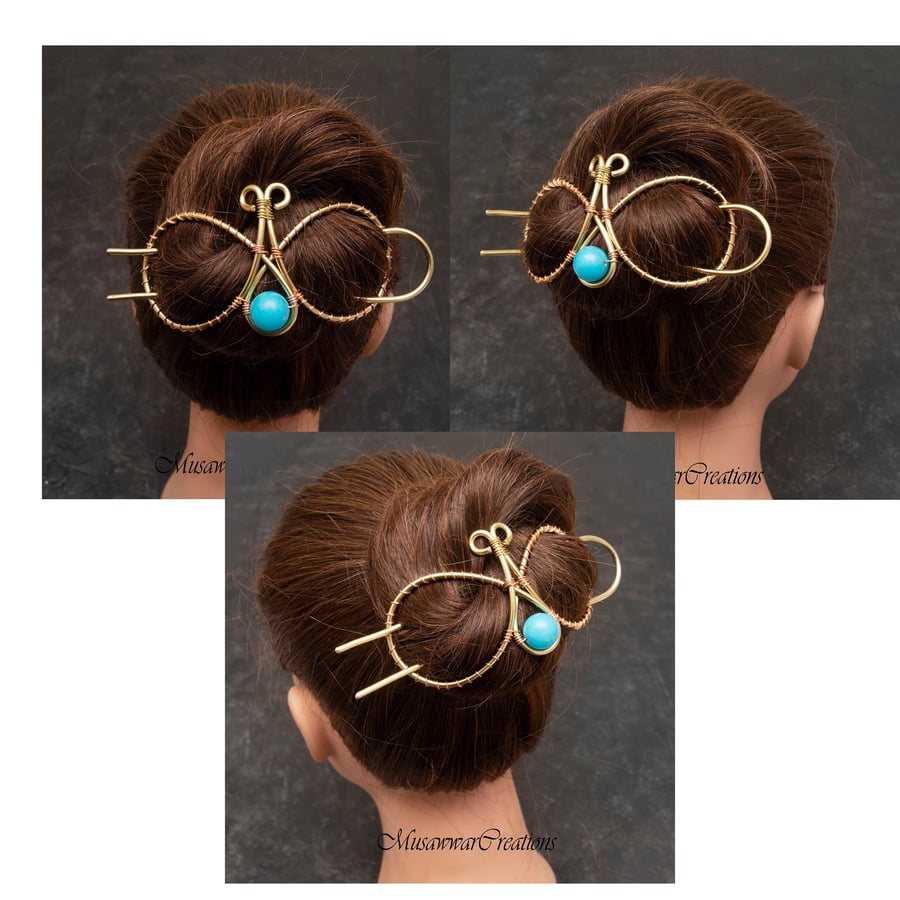 Butterfly brass hair bun holder ,hair bun slide holder, heavy duty brass wire 