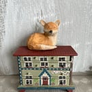 1:12 scale dolls house folk art drawers with paper mache fox