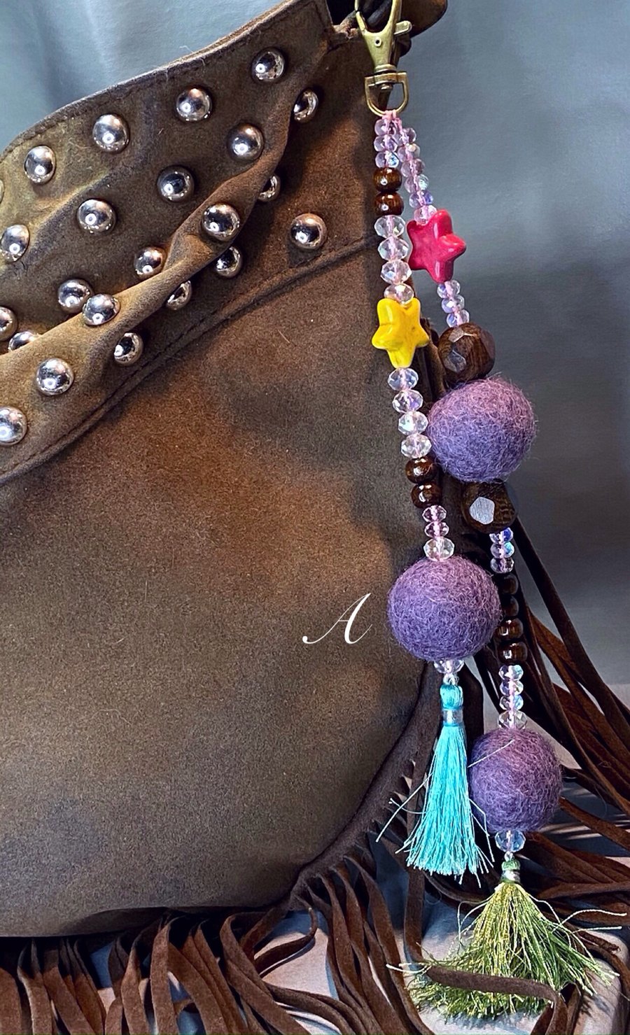 Leather tassel bag charm hot sale