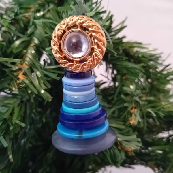 Blue Button Christmas Tree Decoration - Circle Topper