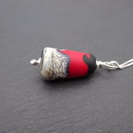 lampwork glass pendant necklace, sterling silver chain jewellery, red and black