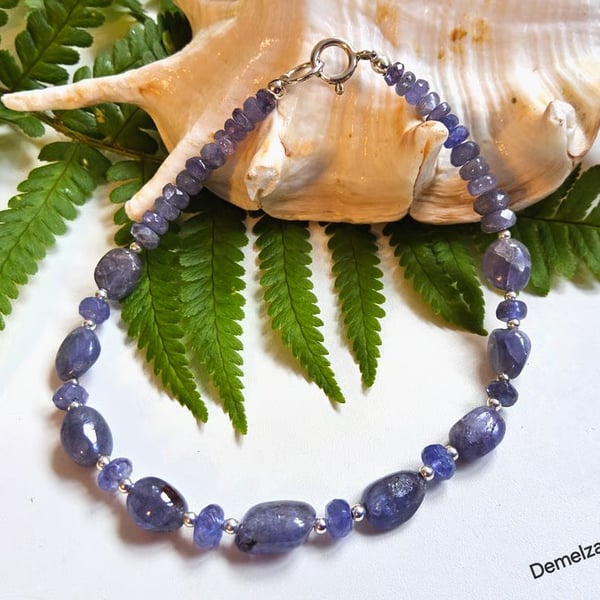 Designer 'A' Grade Tanzanite Sterling Silver Bracelet 8 "inch
