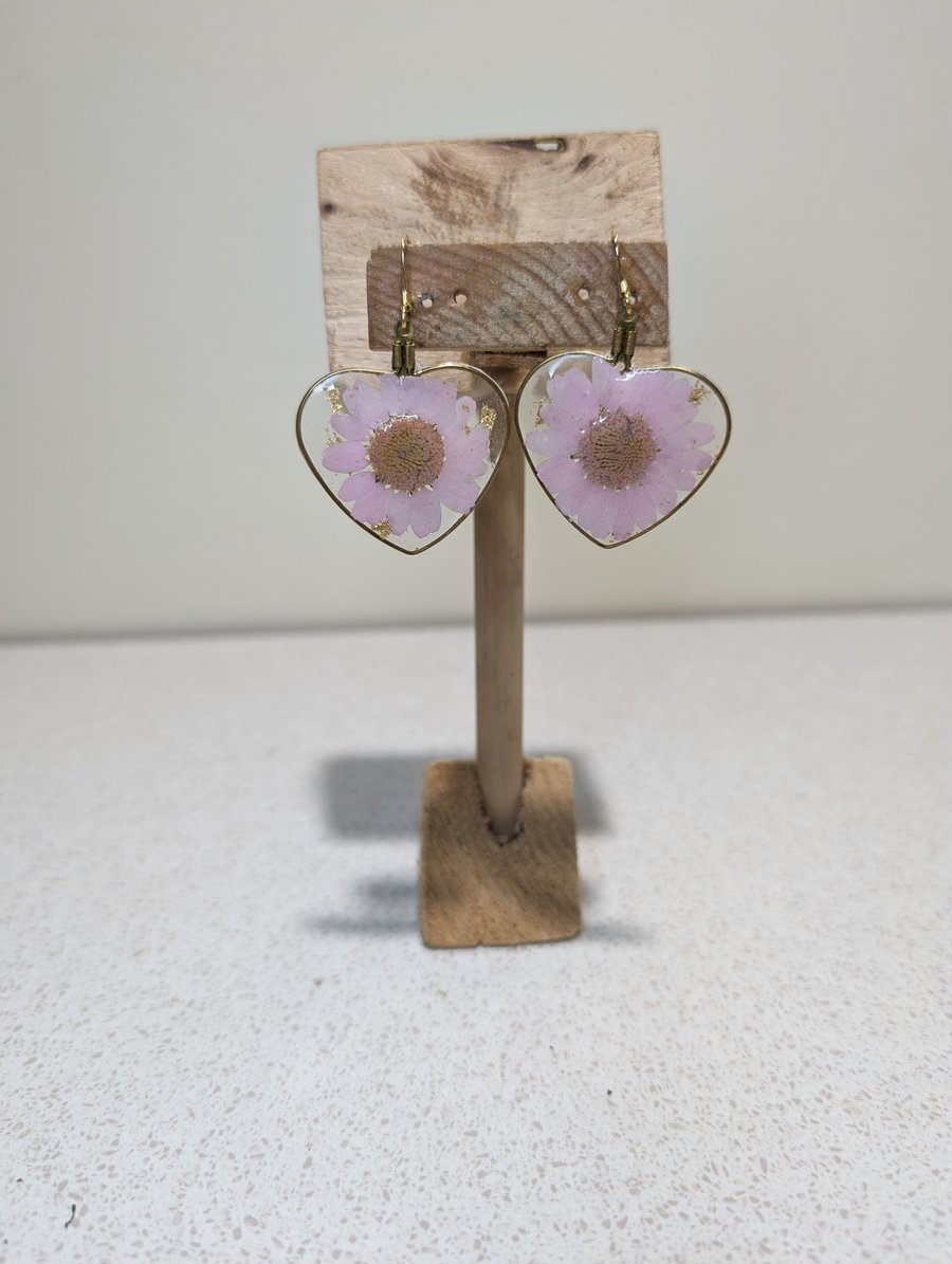 Pink flour resin earrings