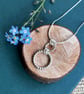 Double Sterling Silver Hammered and Bead Wire Circle Pendant Necklace - Image 3