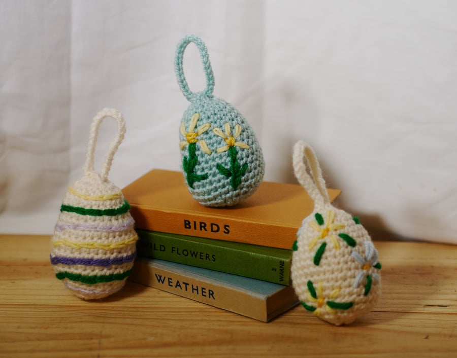 Crochet Easter Egg Decorations set of three. 