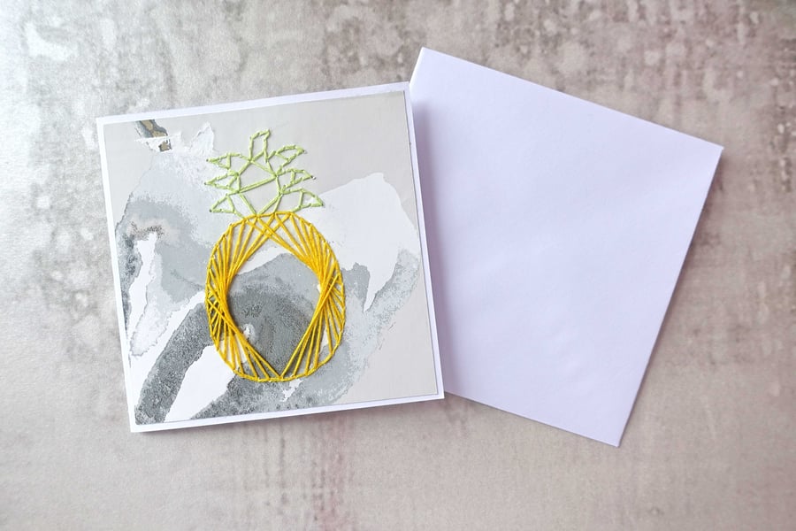 SALE Pineapple Birthday Card, Hand Stitched Card, Fruity Card, Get Well Card
