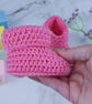 Handmade Crochet Baby Booties in Fondant Pink, 0-3 Months - Image 2