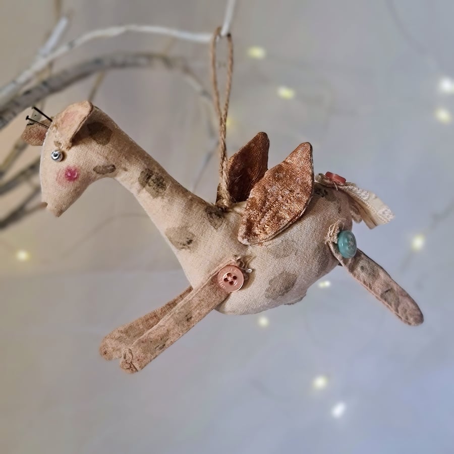 Handmade primitive angel giraffe hanging decoration
