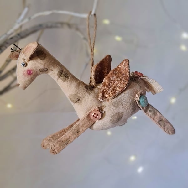 Handmade primitive angel giraffe hanging decoration