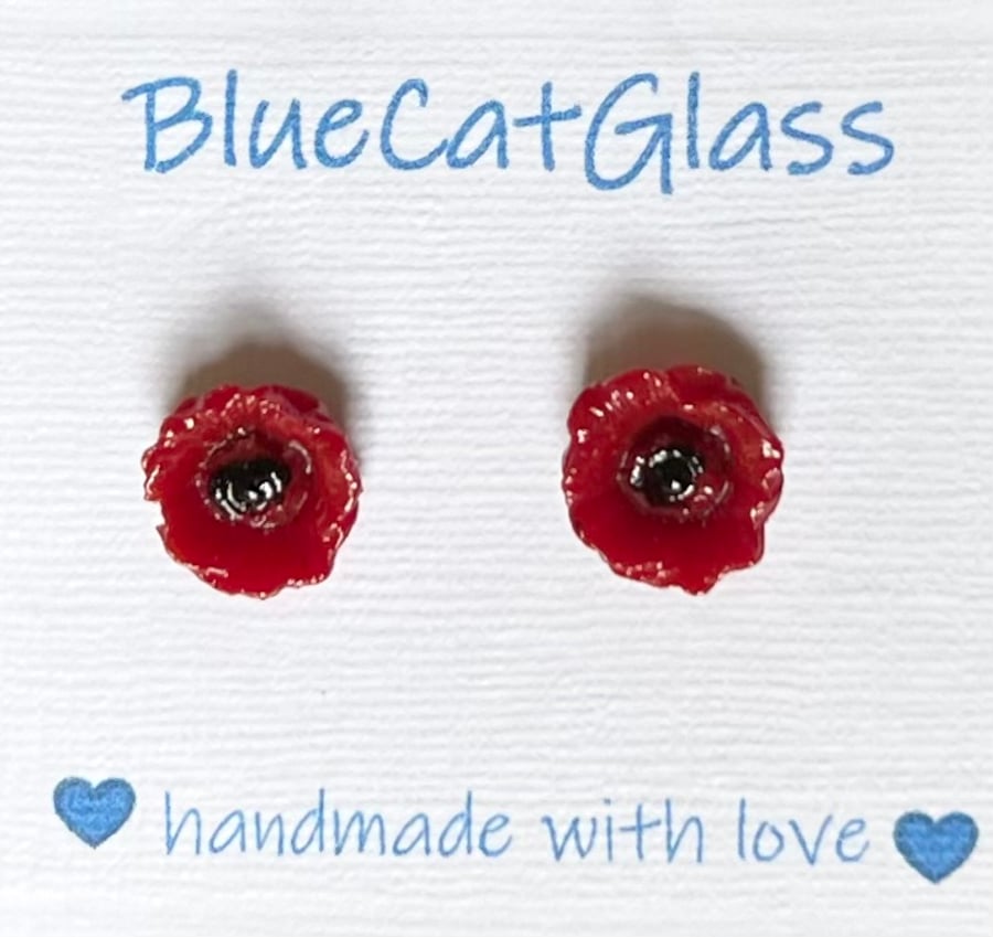 Fused Glass Poppy Earrings 