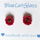 Fused Glass Poppy Earrings 