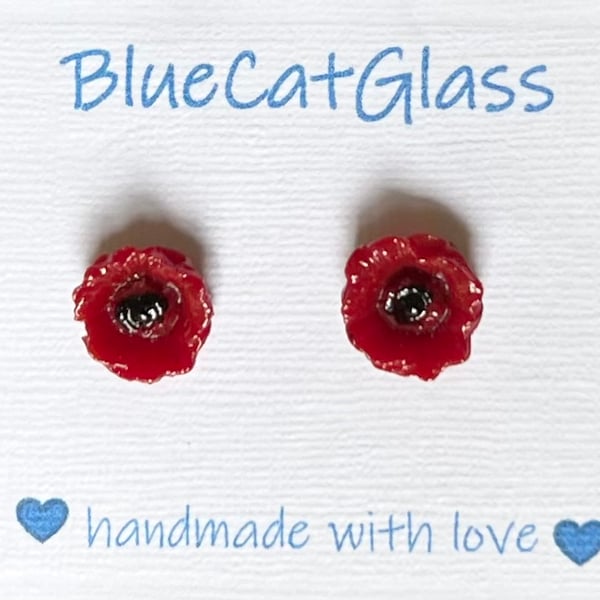 Fused Glass Poppy Earrings 
