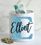 Personalised Ceramic Money Box -Novelty Present Blue Marble Initial and Name - Image 2