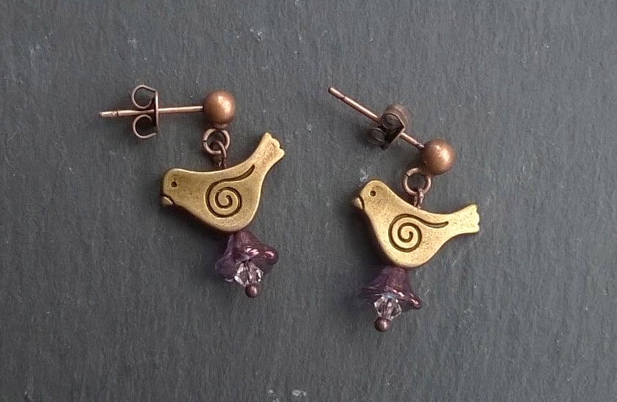 Bronze bird earrings