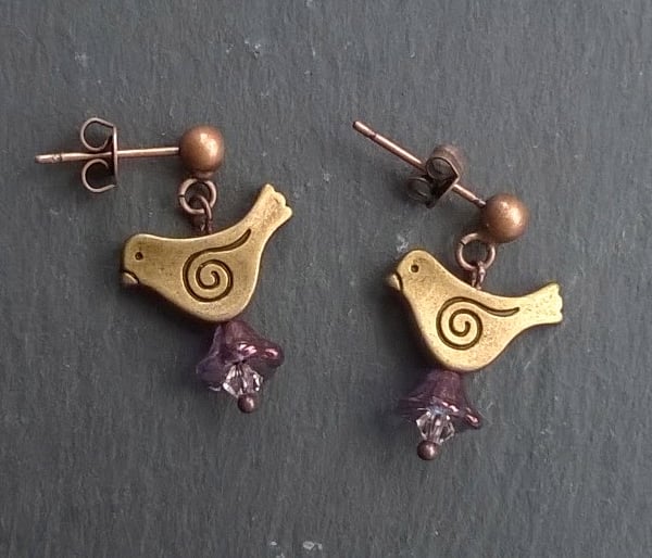 Bronze bird earrings