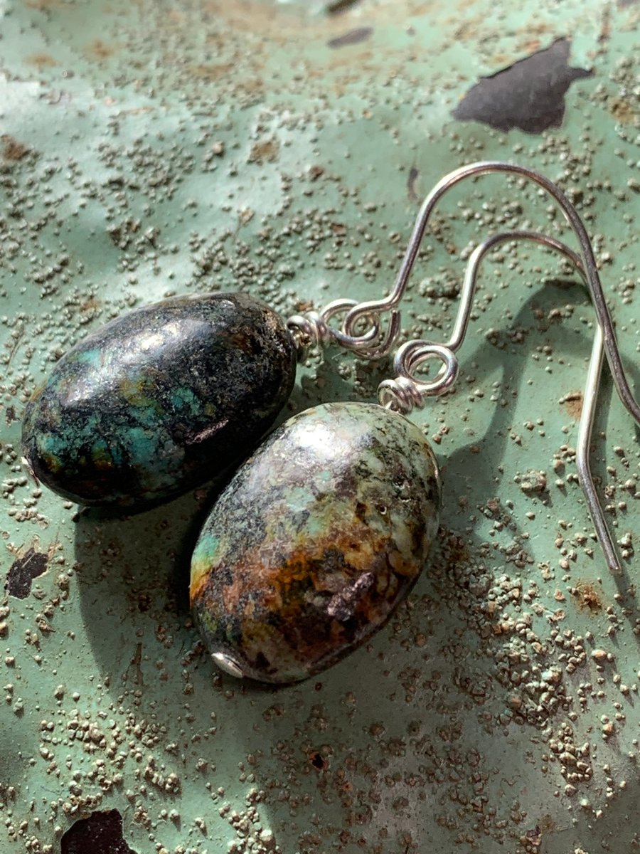 Beautiful African Turquoise Jasper and sterling silver earrings FREE UK POSTAGE