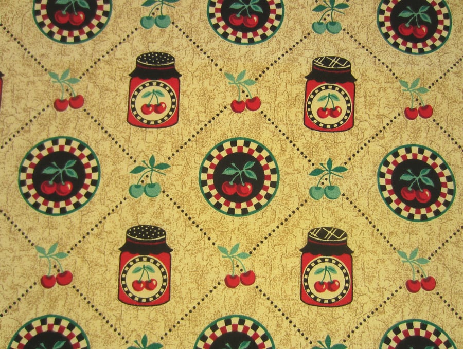 SALE Red Cherries Fabric. Fat Quarter Remnant