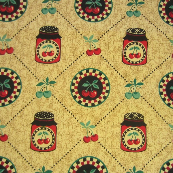 SALE Red Cherries Fabric. Fat Quarter Remnant