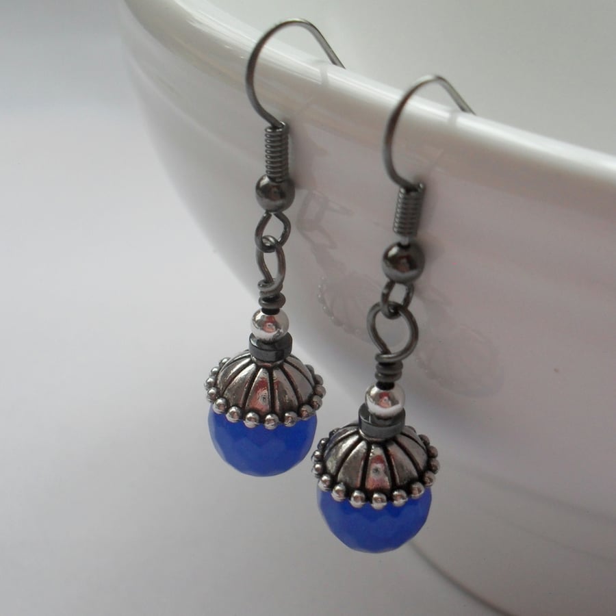  Blue Quartz Drop Earring Black Plated