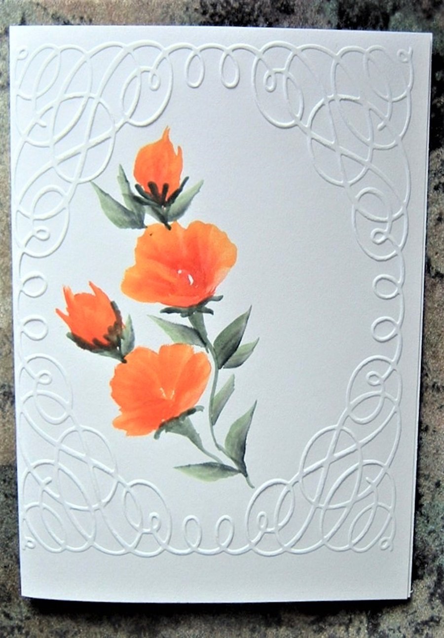 original art hand painted floral card ( ref F 558)