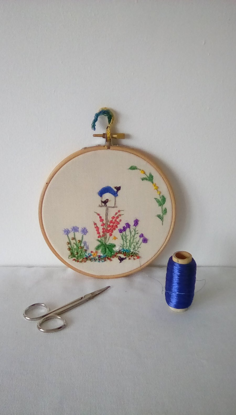 Embroidered Garden hanging, Hoop Embroidery