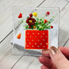 Pretty red flower pot fused glass trinket dish 