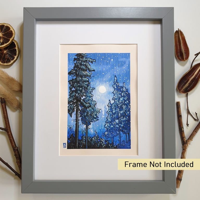 A Winter Night landscape artwork, landscape illustration, wall art