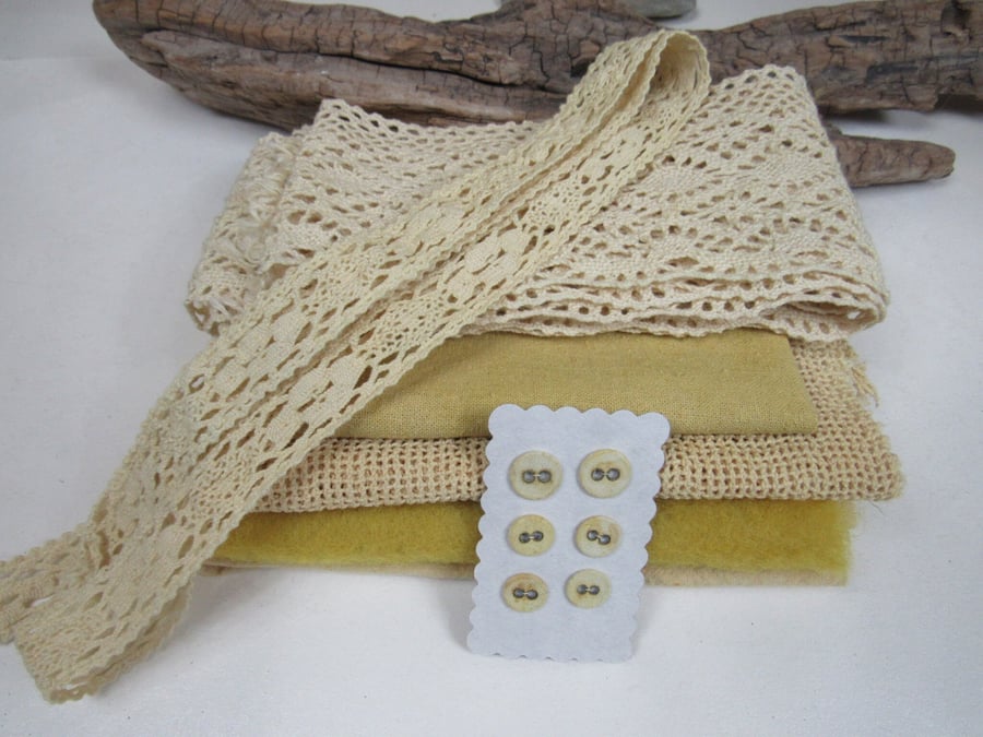 Natural Dye Bright Yellow Fabric Pack Cotton Silk Lace