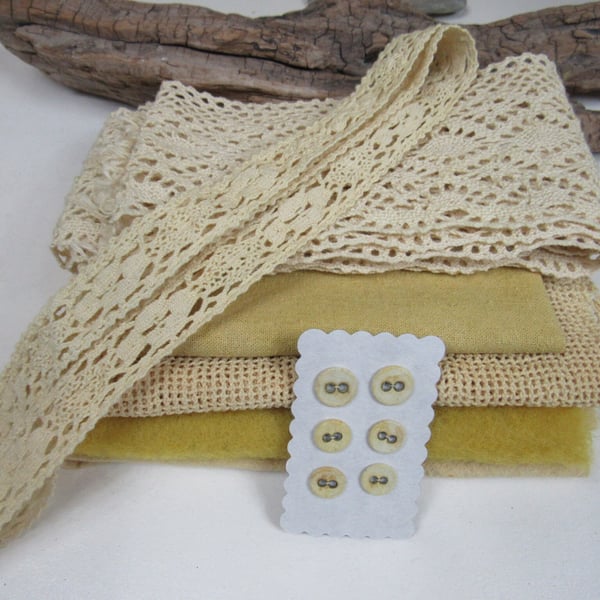 Natural Dye Bright Yellow Fabric Pack Cotton Silk Lace