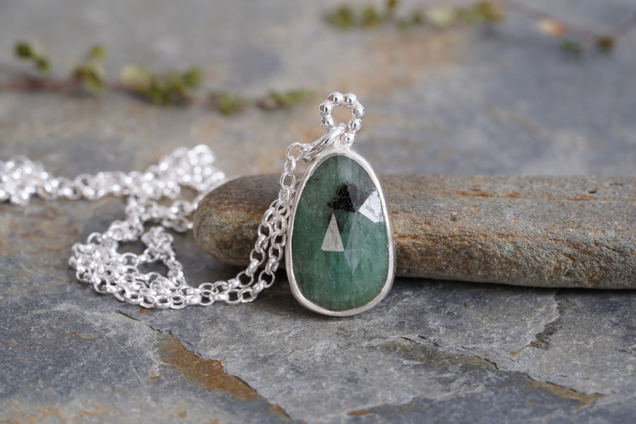 Rose Cut Emerald Necklace