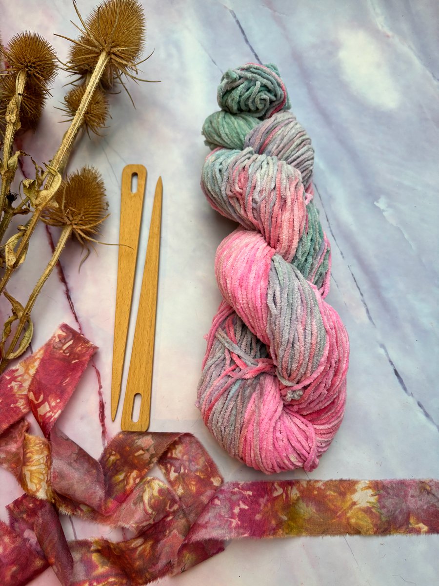 Hand Dyed Cotton Chenille DK Yarn, Baby Plush Knitting Amigurumi Toys Crochet 03