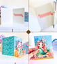 Small 3D decoupaged pop-up stepper mermaid card & matching shell gift box - Image 4