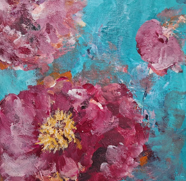 Original Textured Floral Acrylic Painting - 20cm x 20cm