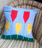 Patchwork cushion cover with tulip design. Unusual quirky cushion - Image 1