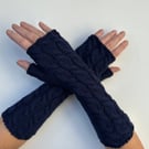 Fingerless gloves long navy blue wrist warmers