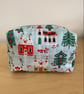 Christmas Theme Quilted Fabric Box Shape Makeup Bag - Image 1